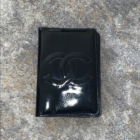 CHANEL Handbags - CHANEL BLACK PATENT LEATHER BI FOLD WALLET